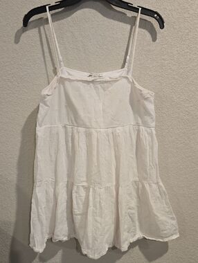 American Eagle White Eyelet Embroidered Tiered Babydoll Dress